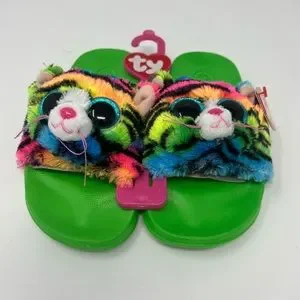 NWT Ty Beanie Babies Tigerlily green Little Girls’ slides sandals Size 11-13
